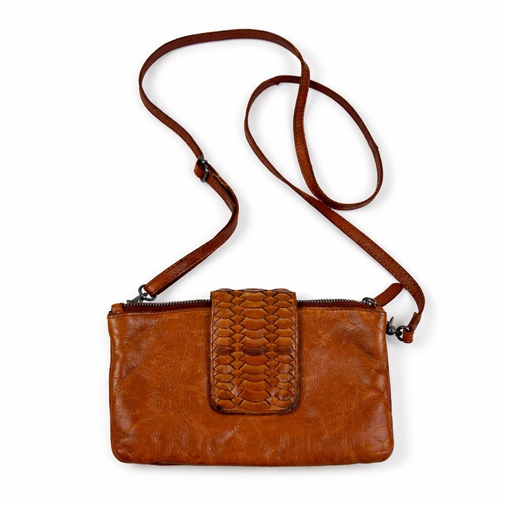 Vilenca Holland Woven Flap Boho Crossbody Shoulder Bag Cognac Leather Vintage